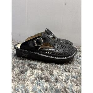 Alegria Shoes Womens 37 6.5 Classic Breezy Dusty Black Leather Lazer Cut Clog